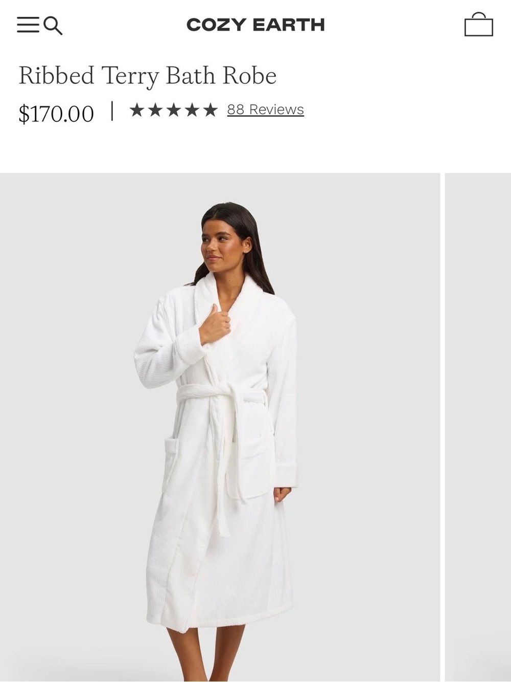 Cozy Earth White Ribbed Terry Bath Robe